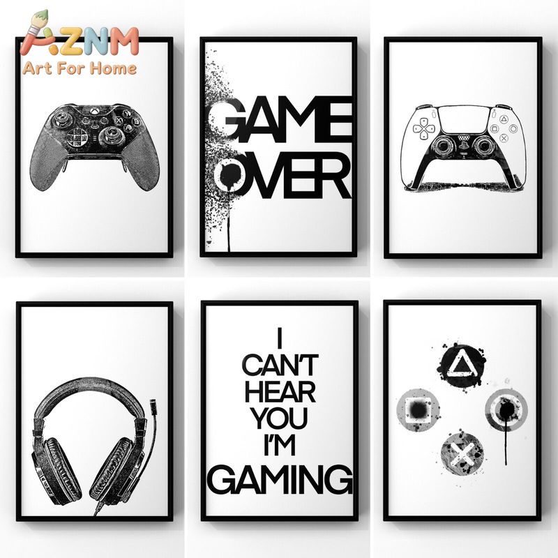Gaming Headset - AZNM Black White Gaming Canvas Wall