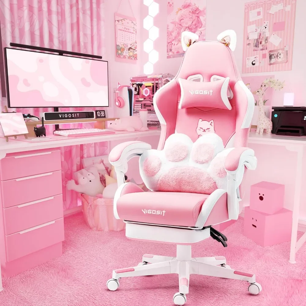 Pink Gaming Chair With Cat Paw - Pc Gaming Quotes ulasan dan harga