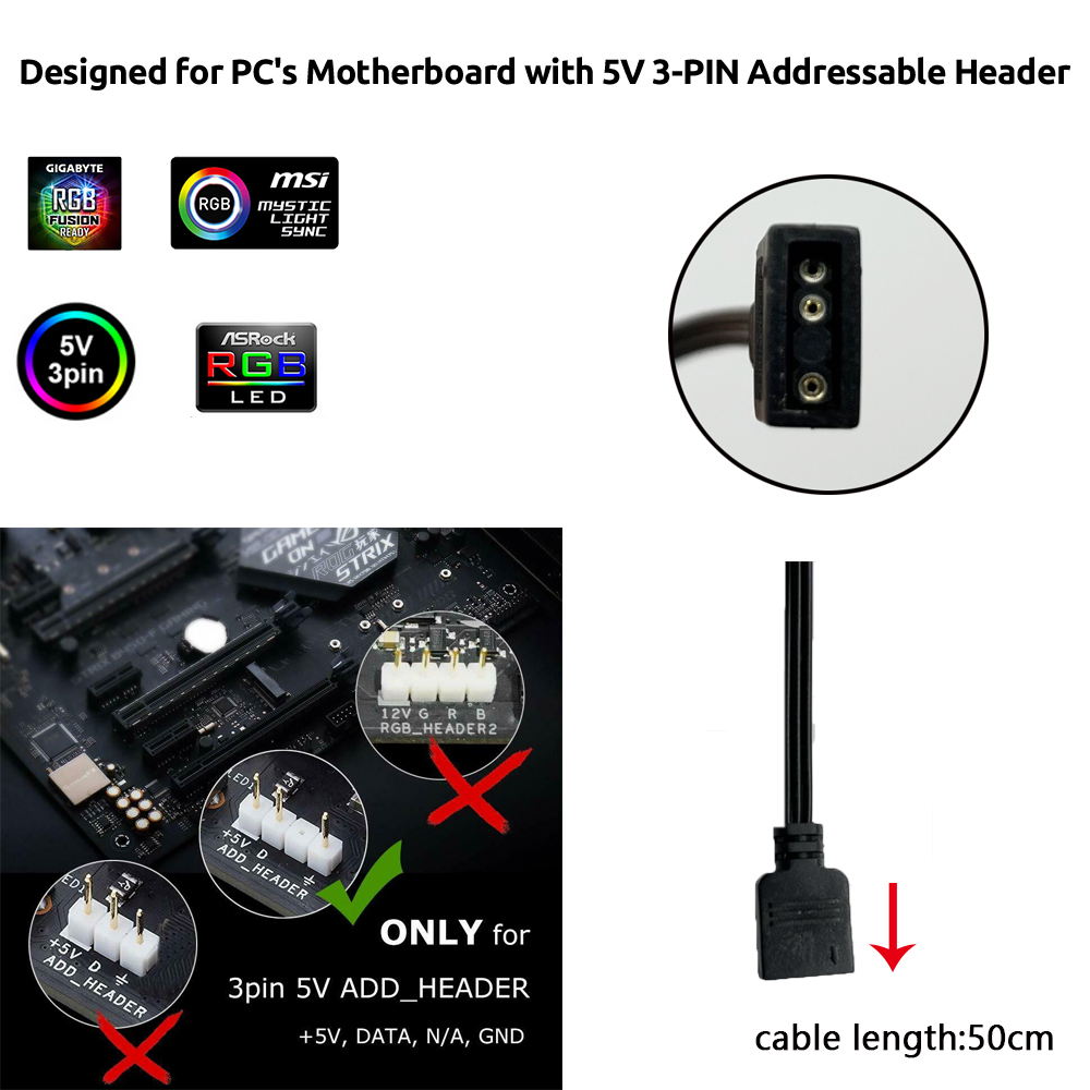 5V ARGB 3Pin Header for Asus A - No Rgb Gaming Pc ulasan dan harga